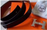 Buy Replica - Hermes Black Leather Belt with Silver 'H' buckle